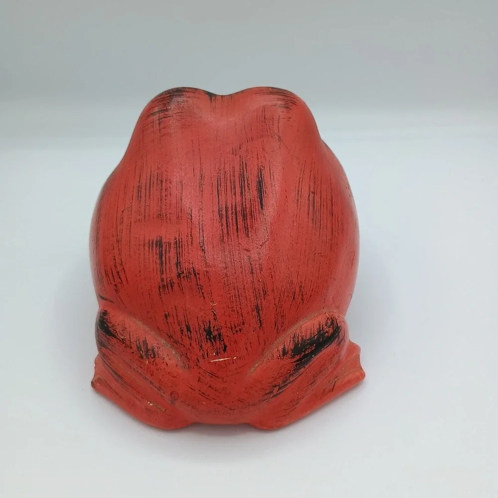 Vintage Painted Red Frog Coin Bank Resin